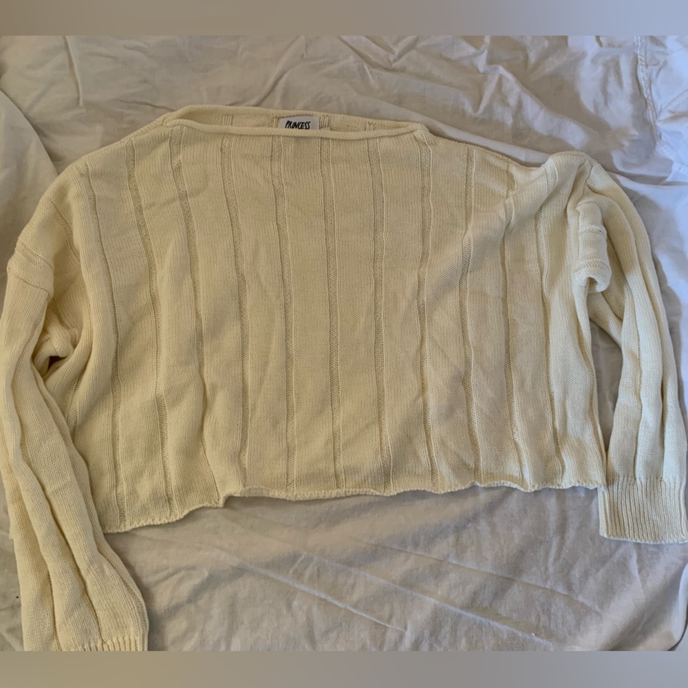 Princess Polly cream colored cropped knit sweater